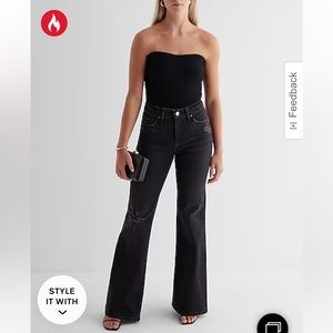 EXPRESS MID RISE WASHED BLACK RIPPED '70S FLARE JEANS